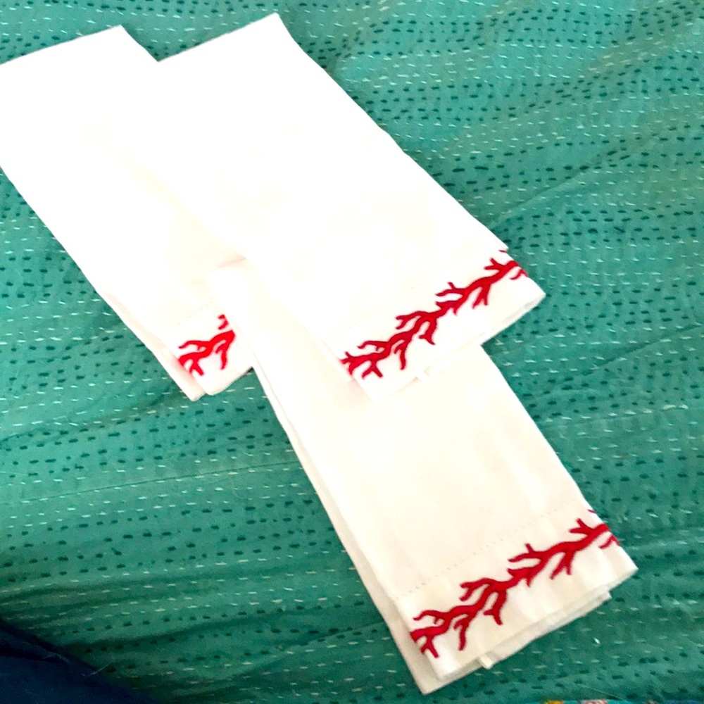 Seaside red coral cotton guest towel/dinner napkins/tea towel, beach decor, 3